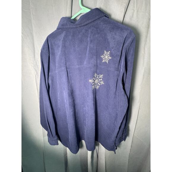 Quacker Factory Navy Blue Snowflake Shirt Women’s L – Holiday Button Front Top - Picture 3 of 3